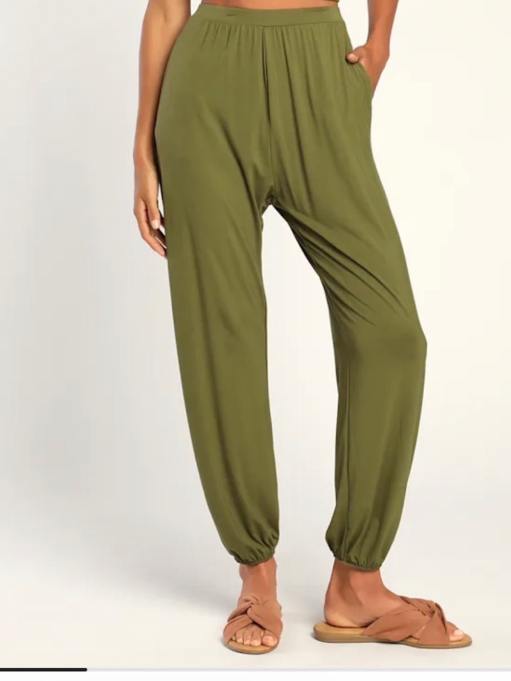 NEW size L Lulu's Olive Green Relaxed Jogger Pants. Rayon modal blend. Soft. - Picture 2 of 11
